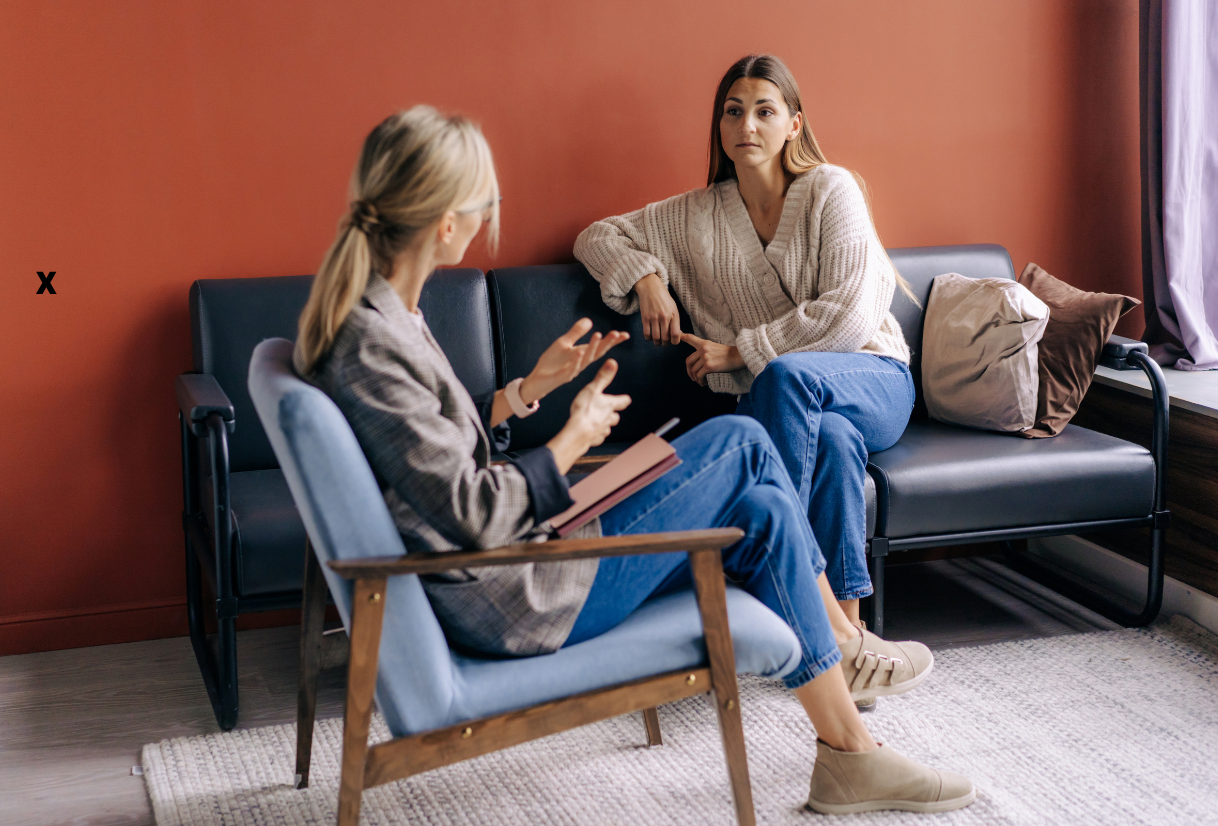 Woman talking with a therapist during an ADHD evaluation session